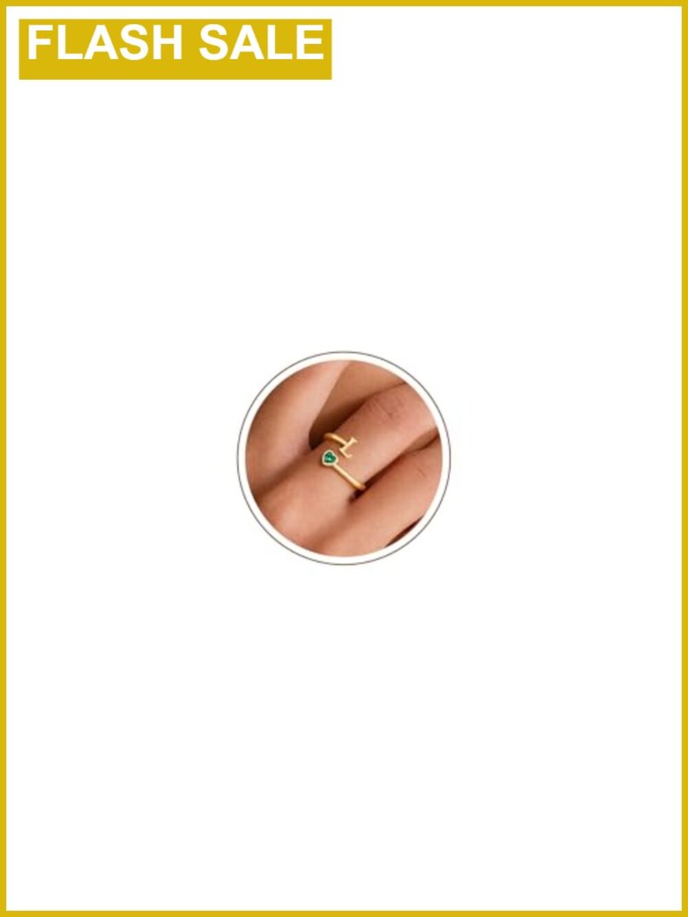 14K Gold Plated Heart Initial Birthstone Adjustable Ring Women Jewelry